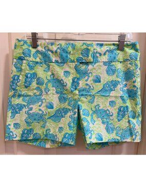 Lilly Pulitzer Crab Shell Print Shorts Size 4 Blue Green Coastal